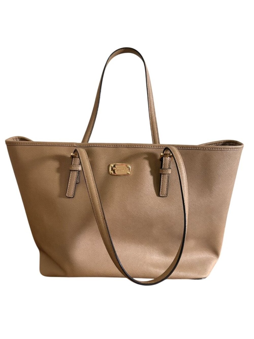 Michael Kors Tan Tote Bag Saffiano Leather Gold Hardware Travel Purse